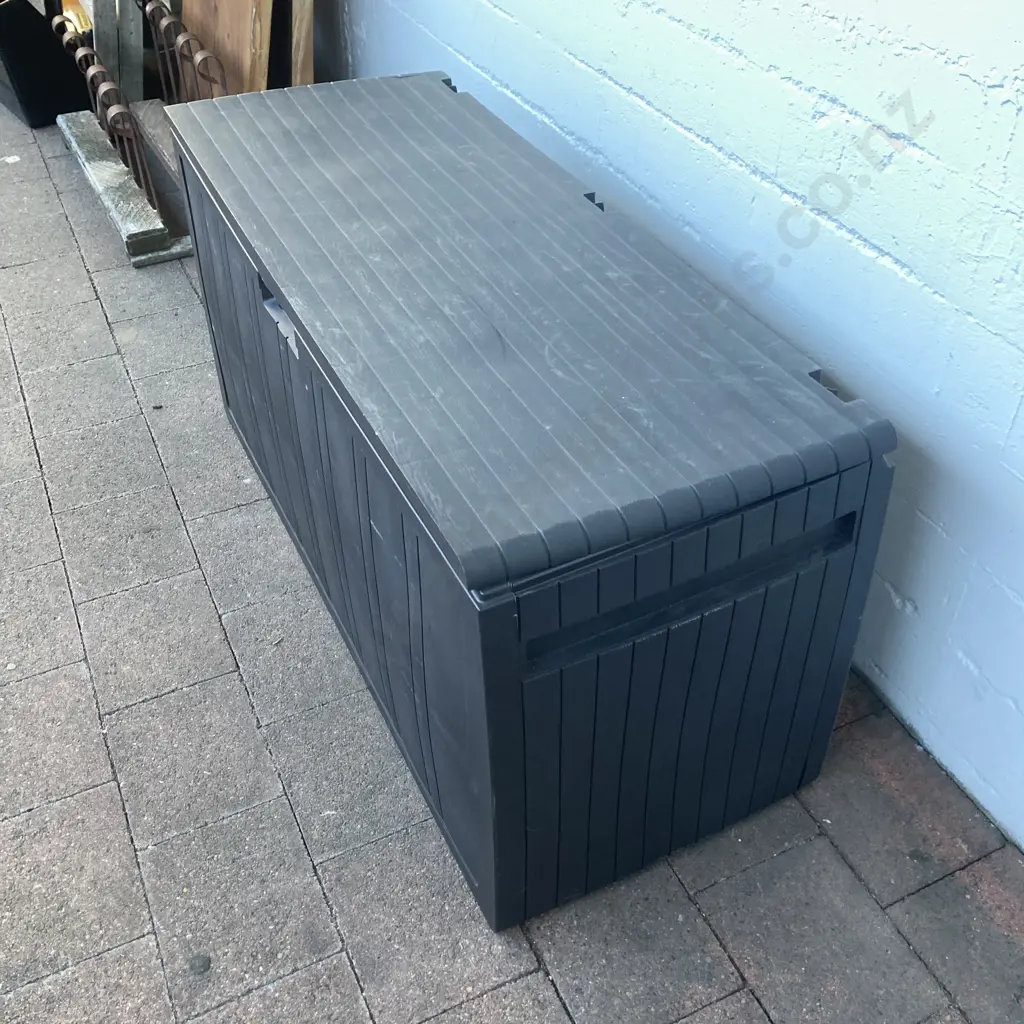Plastic Patio Storage Box With Hinged Lid. H57 W115 D45cm Image 1++