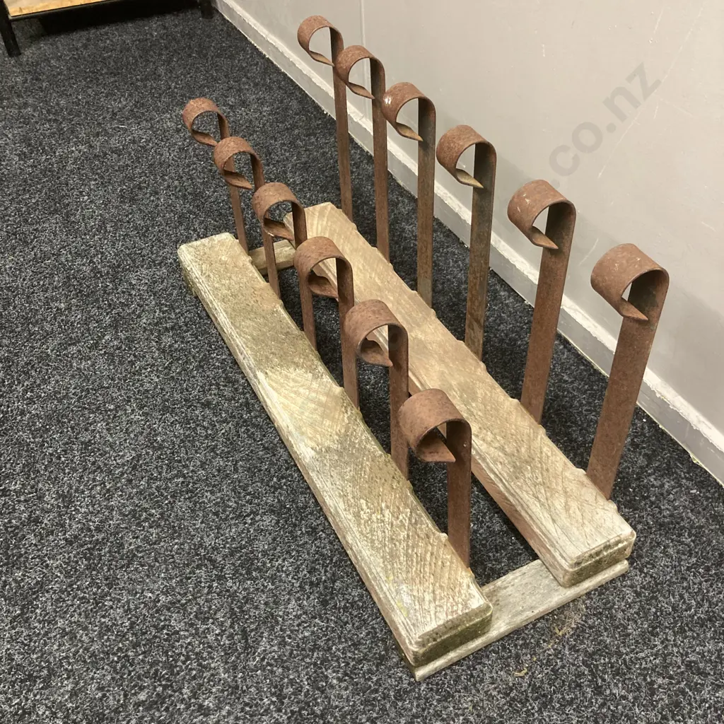 Vintage Steel & Timber Boot Rack. H42 W80 D28cm Image 1++