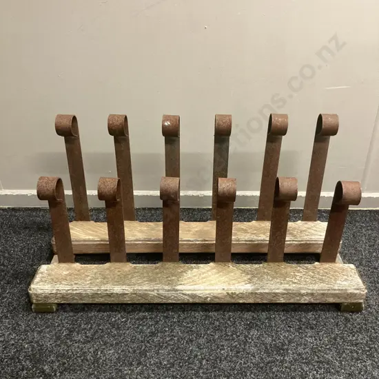 Vintage Steel & Timber Boot Rack. H42 W80 D28cm