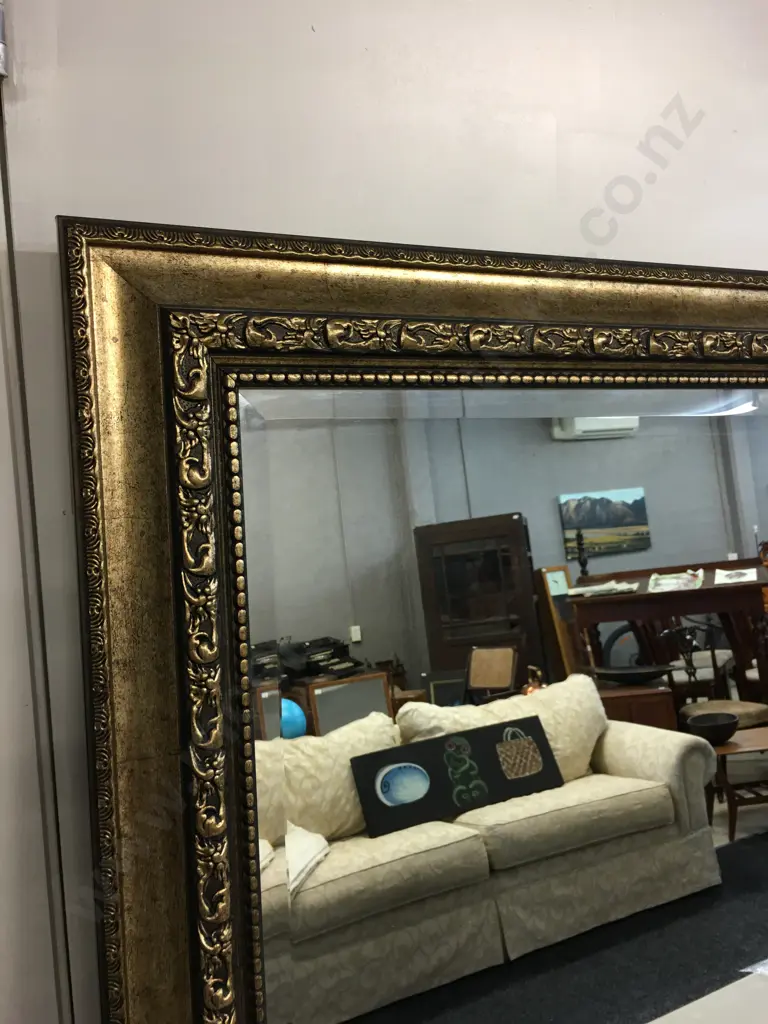 Gilt Ornate Rectangular Bevelled Edge Mirror H92,W76cm. Image 1++
