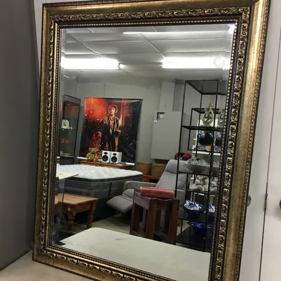 Gilt Ornate Rectangular Bevelled Edge Mirror H92,W76cm.