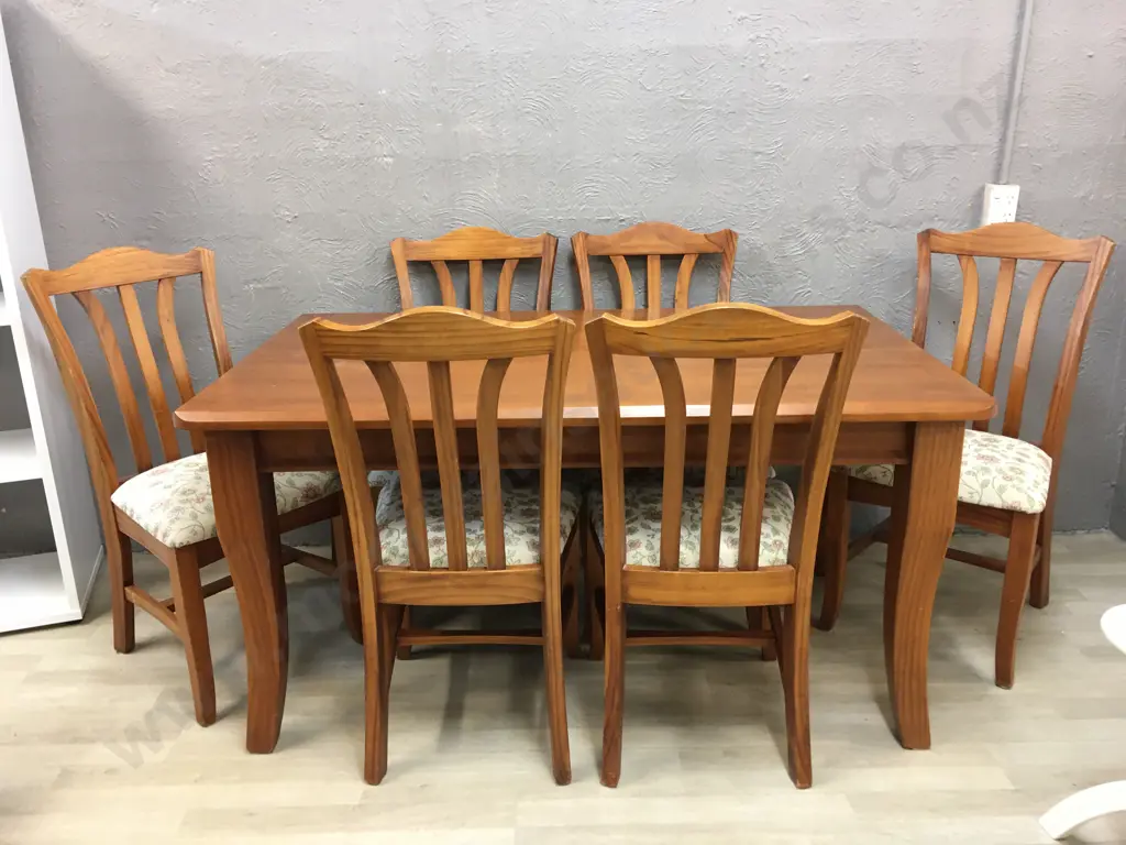 'Abraham Furniture' Dining Table & Six Tapestry Look Upholstered Chairs L150,D90cm. Image 1++