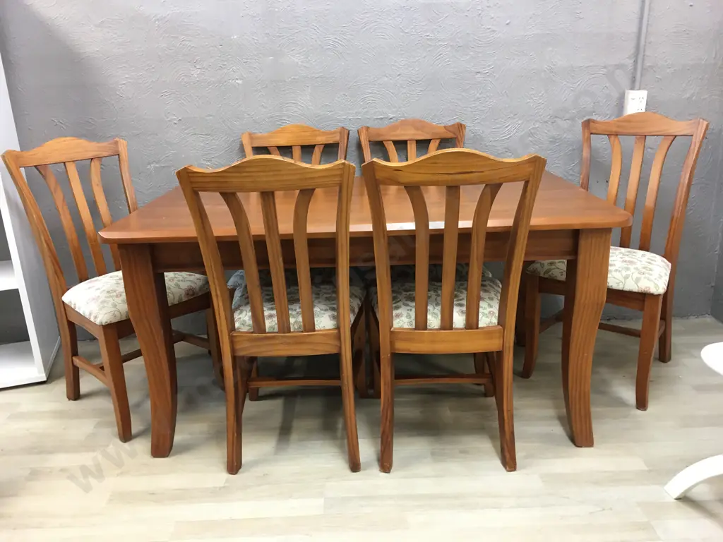 'Abraham Furniture' Dining Table & Six Tapestry Look Upholstered Chairs L150,D90cm. Image 1++