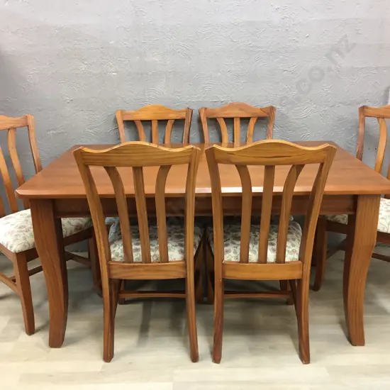'Abraham Furniture' Dining Table & Six Tapestry Look Upholstered Chairs L150,D90cm.