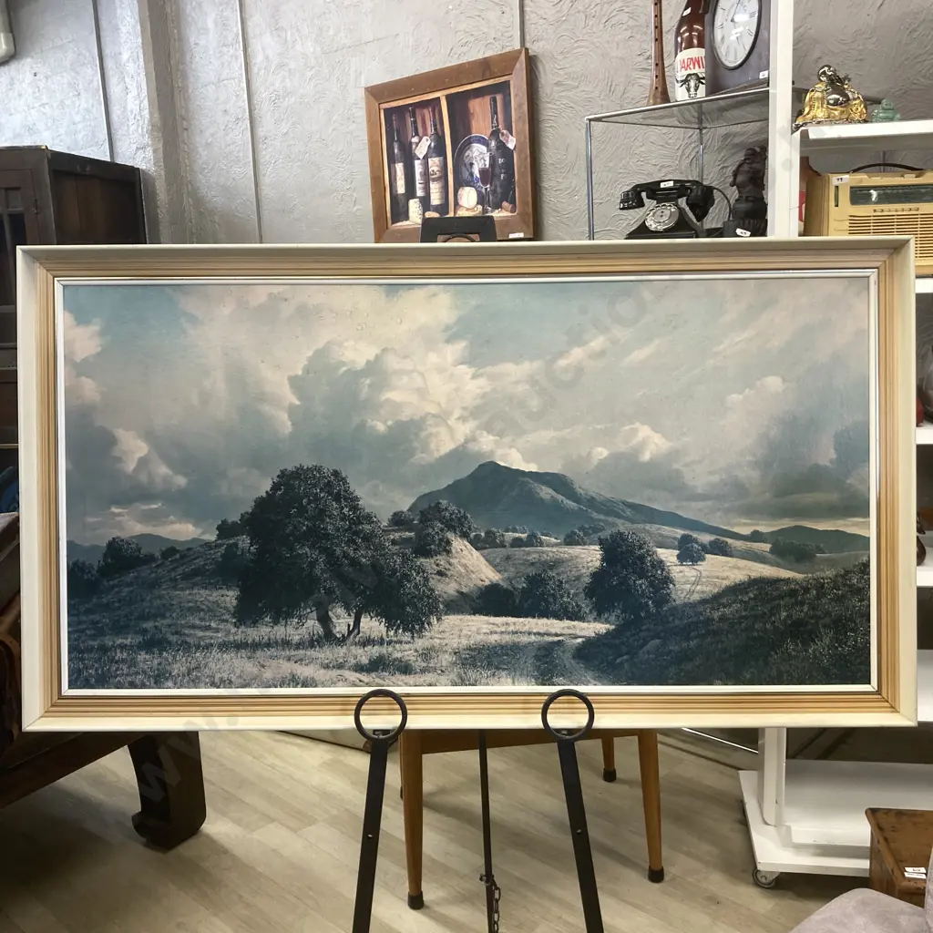 Framed Vintage Print Of A Hillside Scene. 70 x 129cm Image 1++