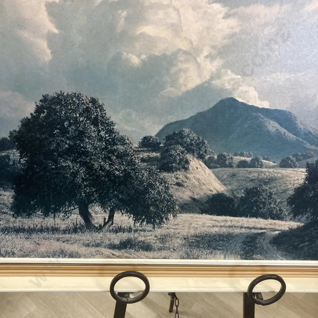 Framed Vintage Print Of A Hillside Scene. 70 x 129cm Image 1++