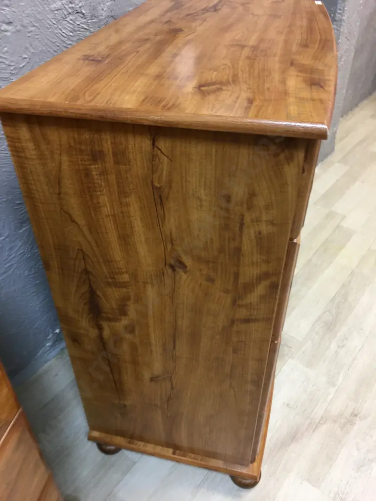Rimu Effect Lowboy Four Drawer, Knob Handles & Curved Front H83,W70,D40cm Image 1++