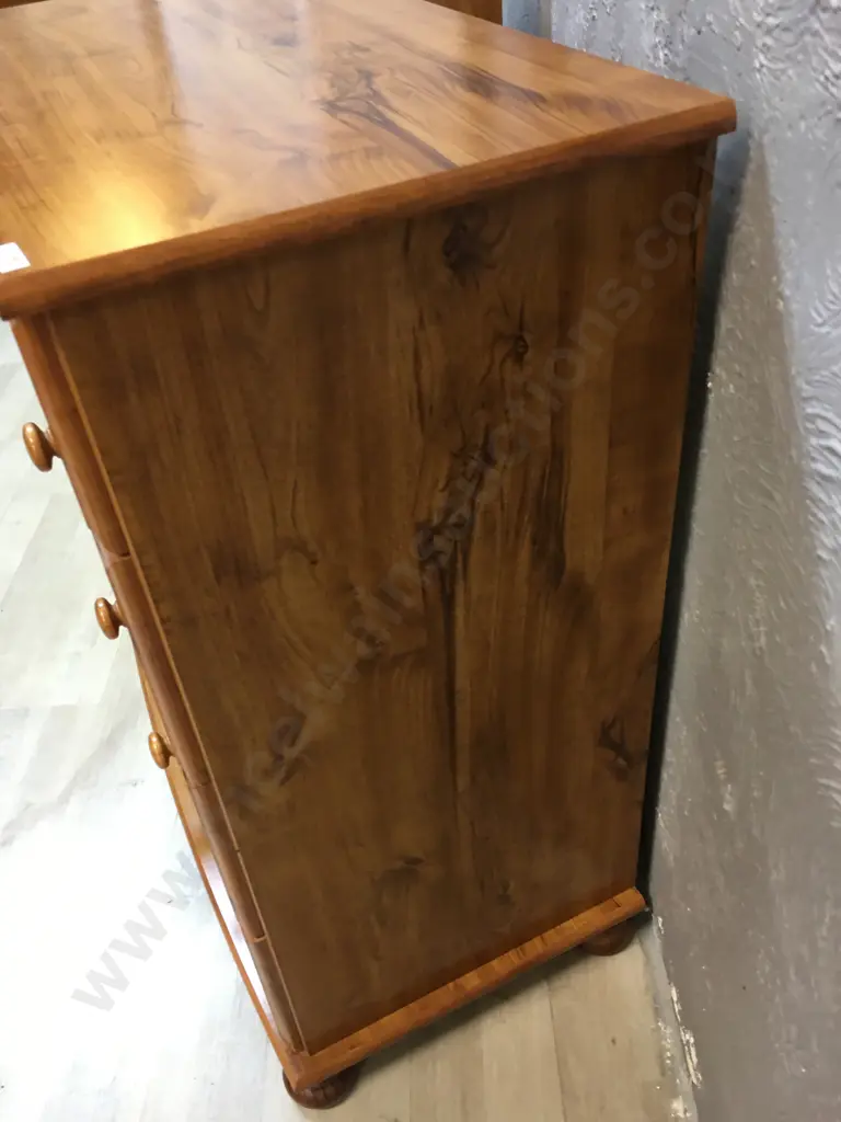 Rimu Effect Lowboy Four Drawer, Knob Handles & Curved Front H83,W70,D40cm Image 1++
