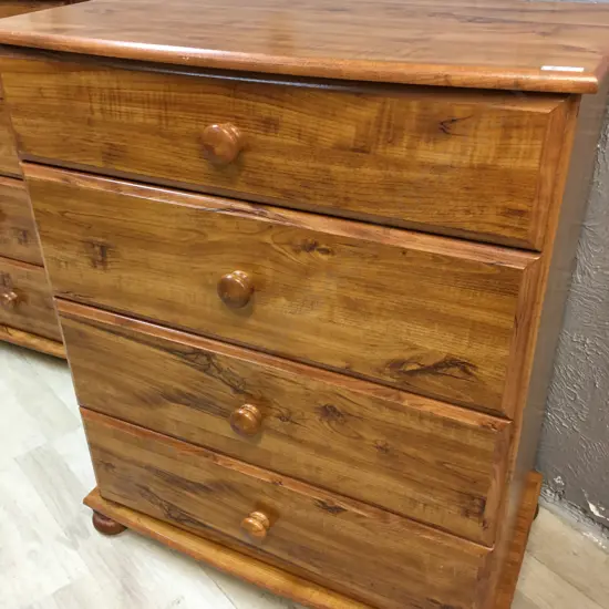 Rimu Effect Lowboy Four Drawer, Knob Handles & Curved Front H83,W70,D40cm