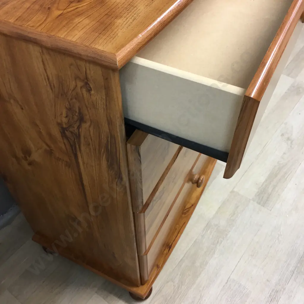Rimu Effect Lowboy Four Drawer, Knob Handles & Curved Front H83,W70,D40cm Image 1++