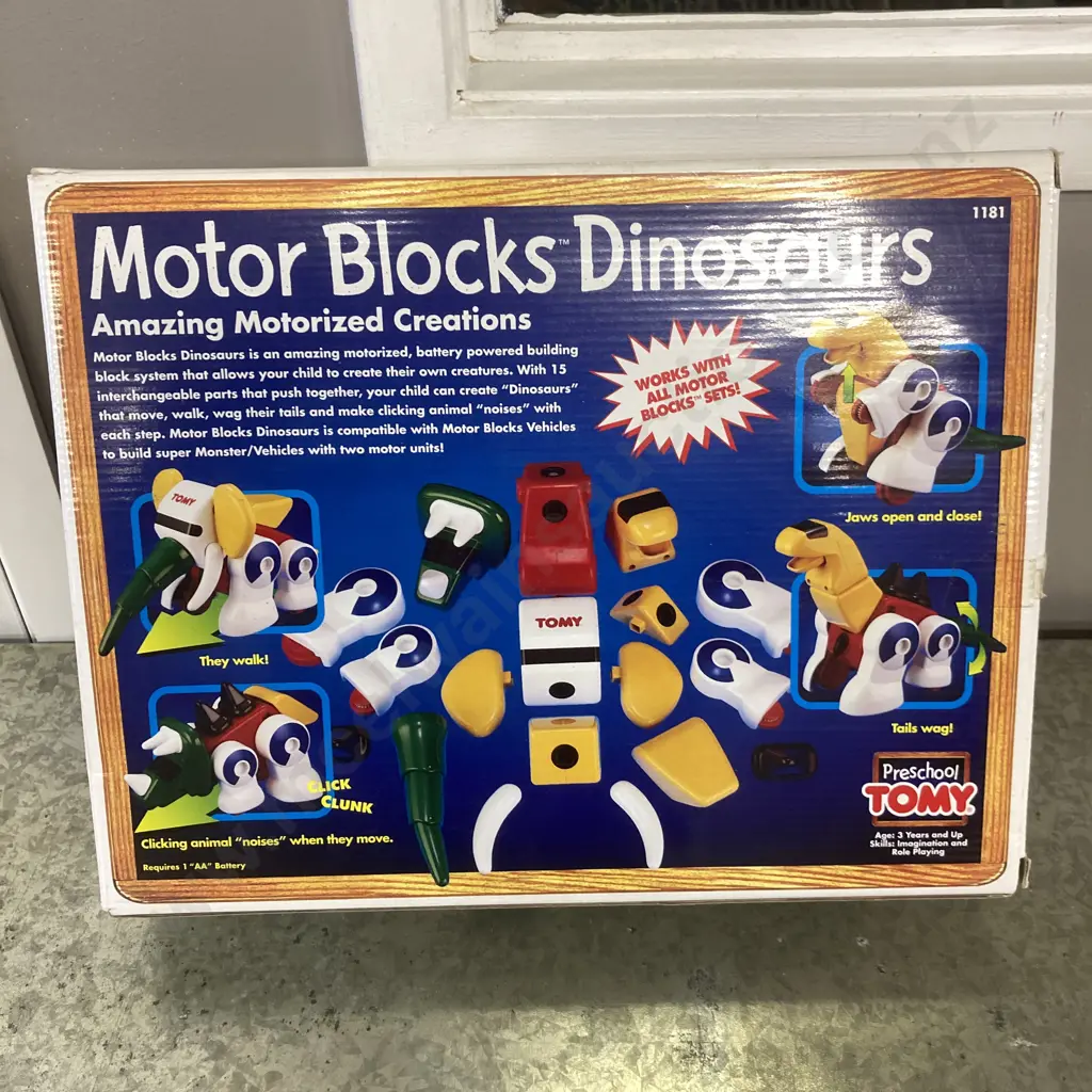 Rare Tomy Motor Blocks Dinosaurs In Box - Preschool Tomy 1181 Image 1++