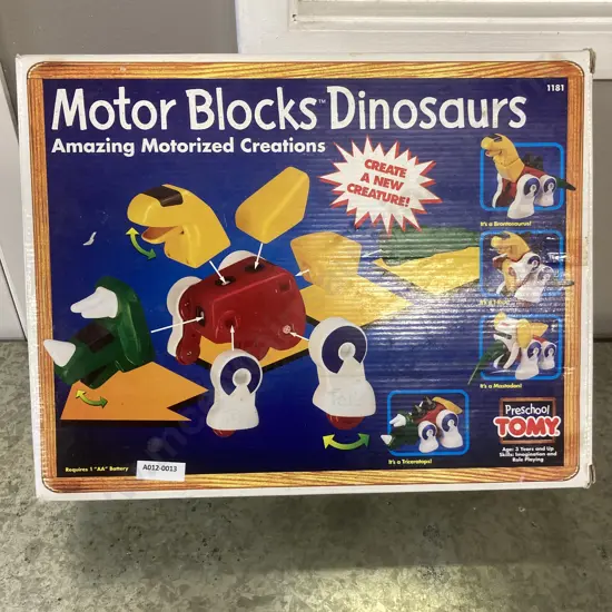 Rare Tomy Motor Blocks Dinosaurs In Box - Preschool Tomy 1181