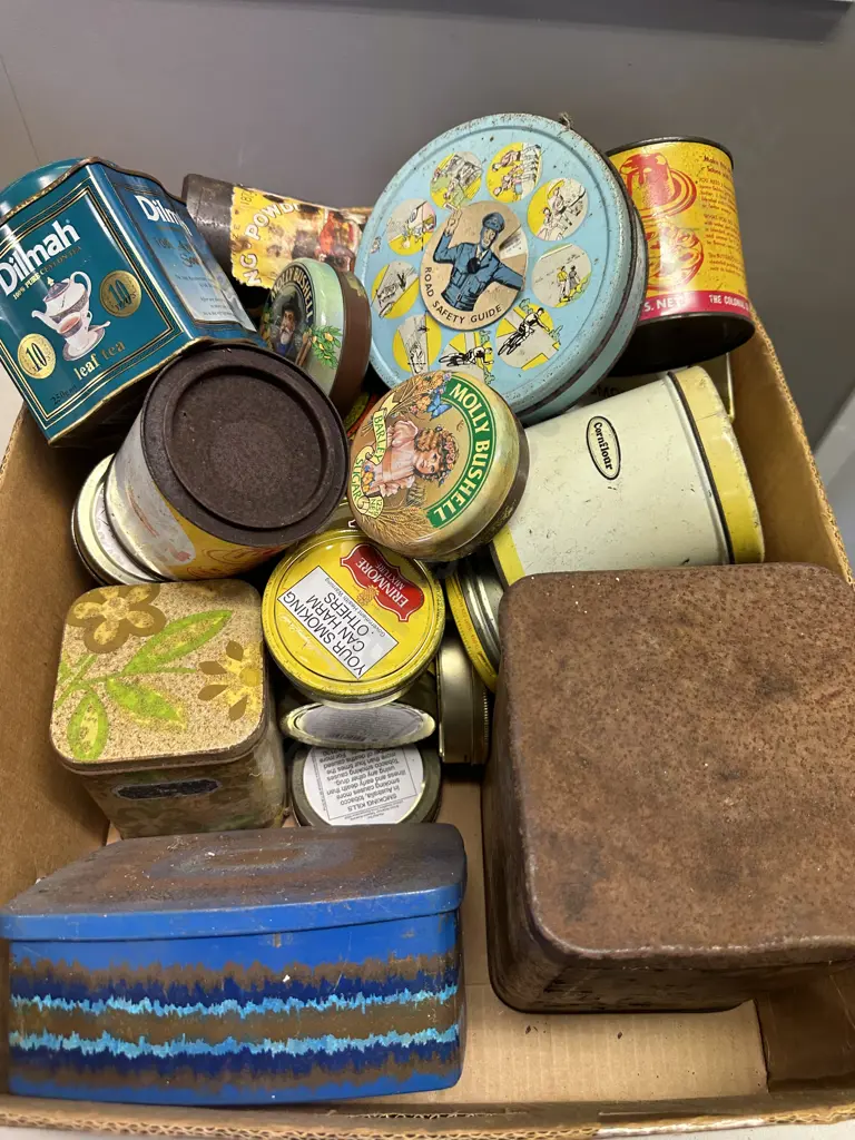 Box Of Vintage Tins Image 1++