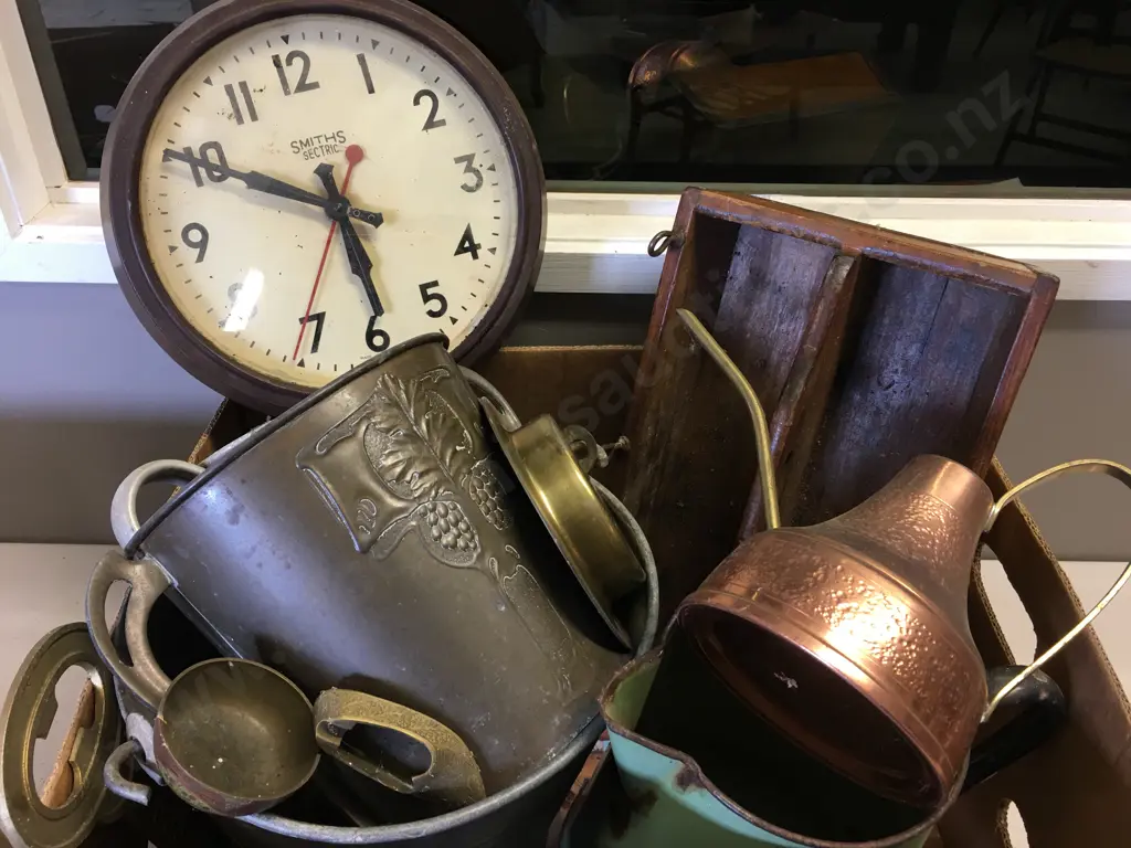 Vintage Items Including Enamel Ware Jug, Bucket, Clock Etc Image 1++