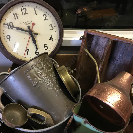 Vintage Items Including Enamel Ware Jug, Bucket, Clock Etc