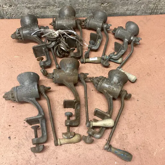 Vintage Beaufort NZ Mincers x 7 And Assorted Blades & Grinders Etc