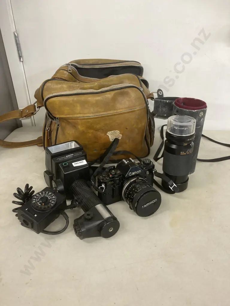 Canon A-1 35mm Film Camera, Tamron 28-50mm & 80-210mm Lenses, Sunpak Auto Zoom 3600 Thyristor Flash Etc Image 1++