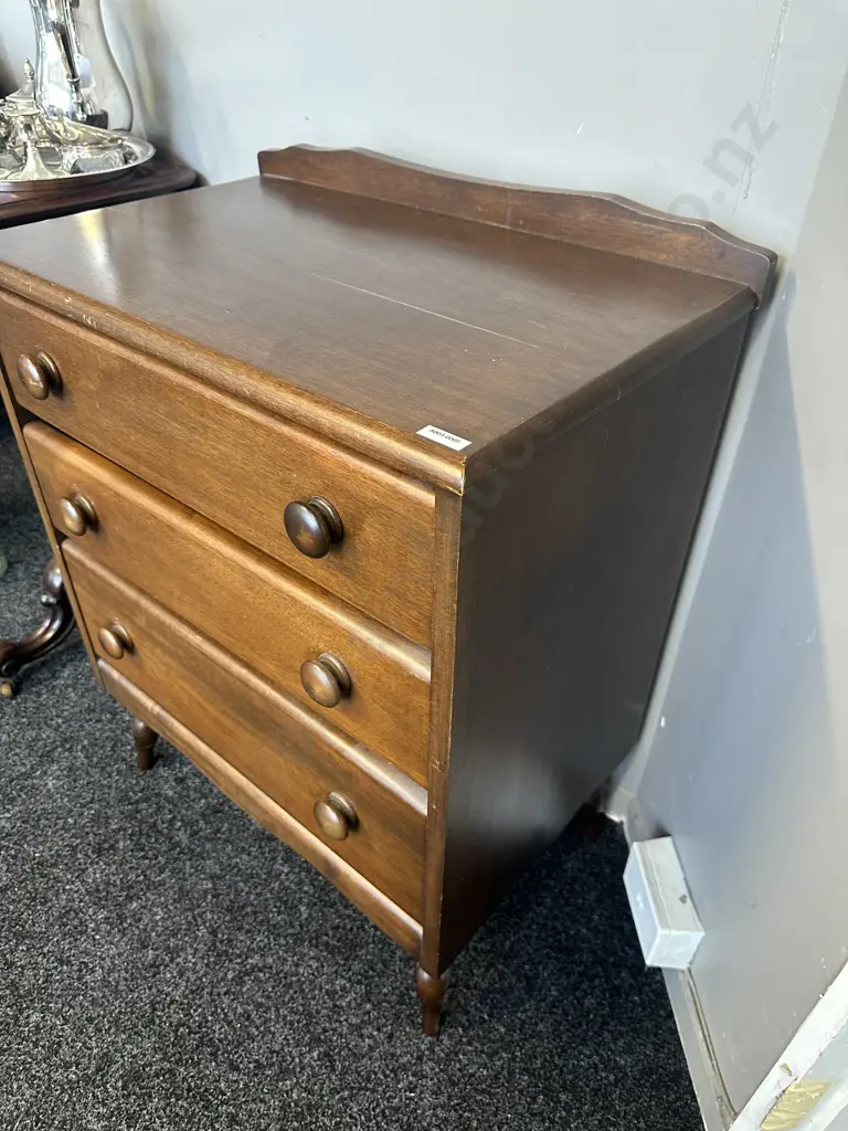 Mahogany 3 Drawer Tallboy With Spindle Legs. H81 W62 D40cm Image 1++