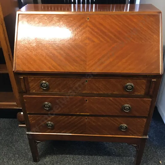 Mahogany Writing Bureau Three Drawer H101,W76,D42cm.