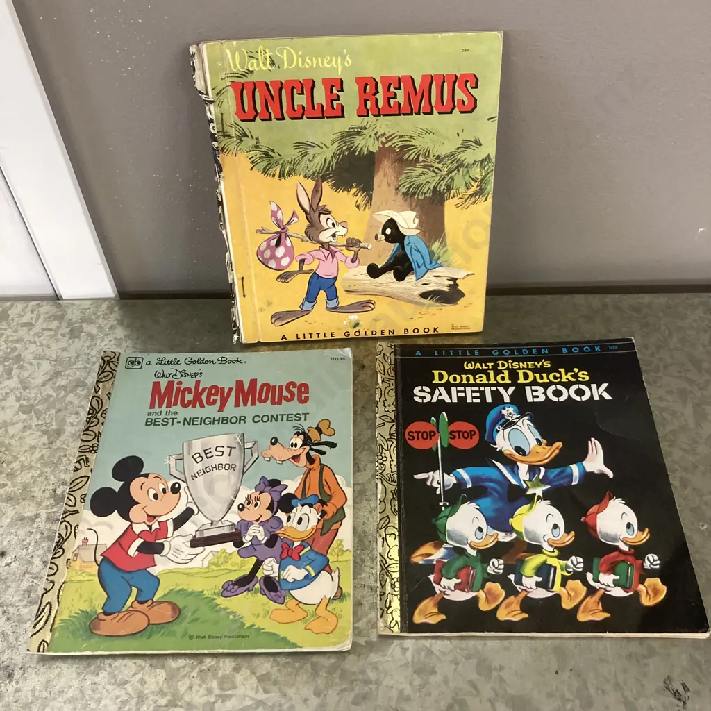 Vintage Walt Disney Little Golden Books,1966 Walt Disney's Uncle Remus, Donald Ducks Safety, Mickey Mouse Best Neighbour Image 1++
