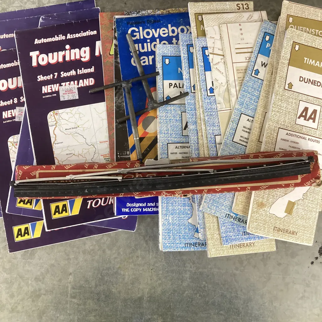 Vintage Items - LUCAS B1841 Screenwiper Blade, AA New Zealand Maps, Number Plate, Glovebox Guide To Car Troubles Etc Image 1++
