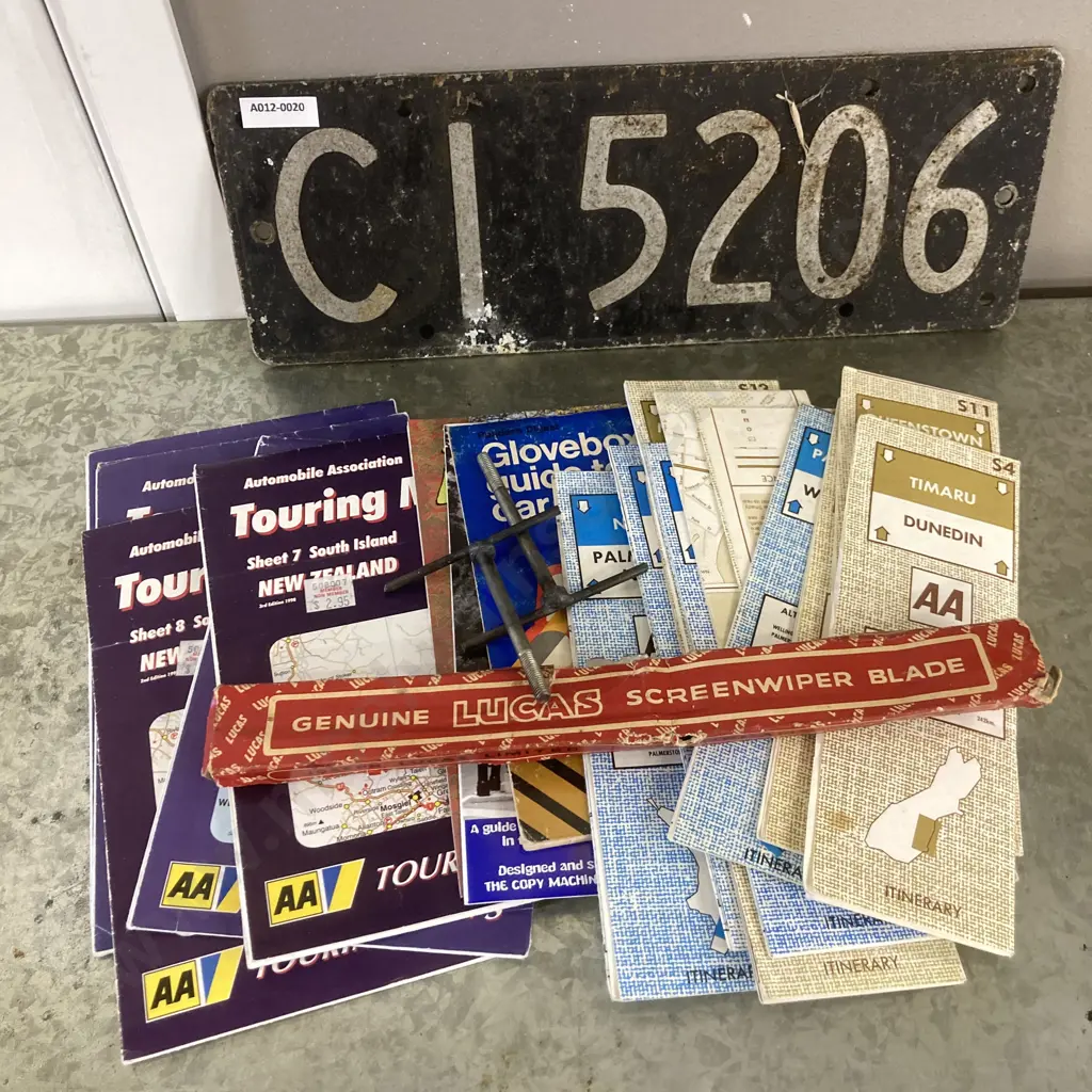 Vintage Items - LUCAS B1841 Screenwiper Blade, AA New Zealand Maps, Number Plate, Glovebox Guide To Car Troubles Etc Image 1++