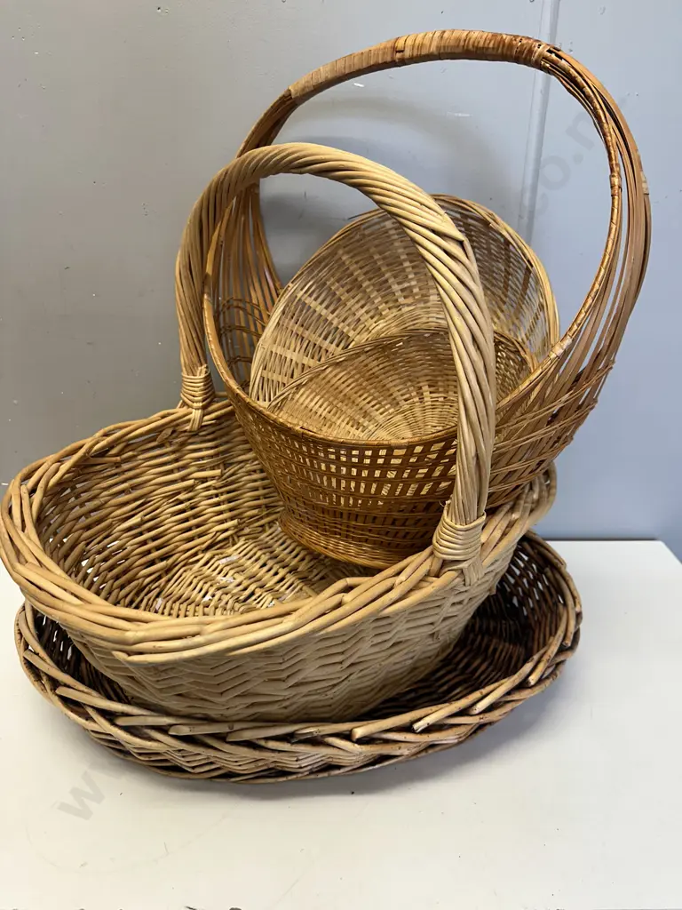 Assorted Cane Baskets & Large Oval Platter Image 1++