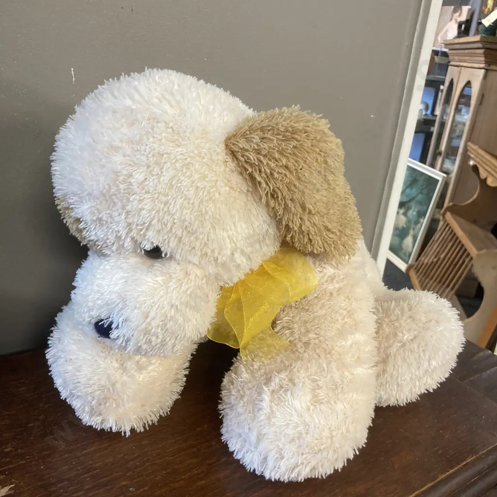 Soft Toy Puppy & Large Wicker Basket. H44 W50 D45cm Image 1++