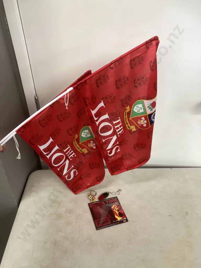 British & Irish Lions New Zealand 2005 - Pair of Flag Pendants, Metal Key Rings & DVD Image 1++