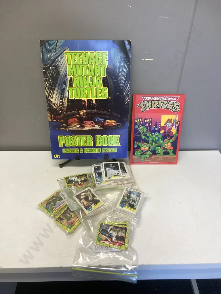 1990 Teenage Mutant Ninja Turtles 8 Assorted Poster Book, 1990 Authorised Edition Hardback Book, Lots Of Assorted Cards Image 1++