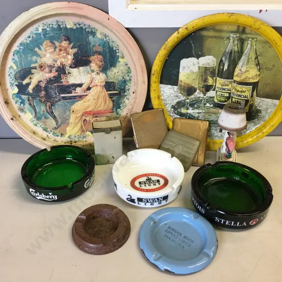 Vintage Adverting Ashtrays, Cigarette Cases, Trays Etc