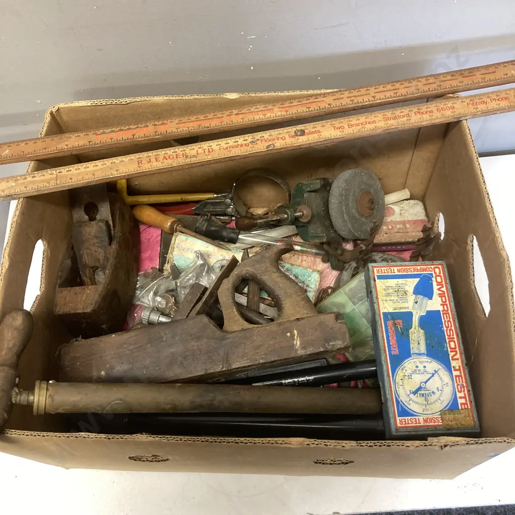 Box Lot Tools, Wood Planes, Wooden Rulers Etc Image 1++