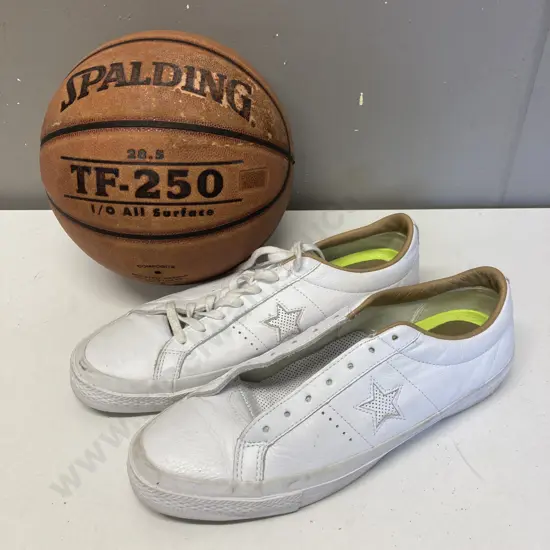 Pair of Converse All Star Shoes Sz Mens 11 / UK10, With Vintage Spalding TF-250 Basketball