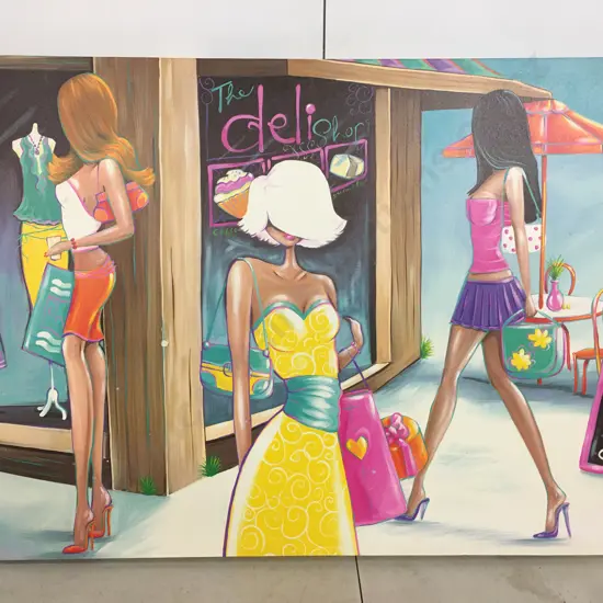 Artwork On Canvas 'The Deli Shop' H60, W90cm.