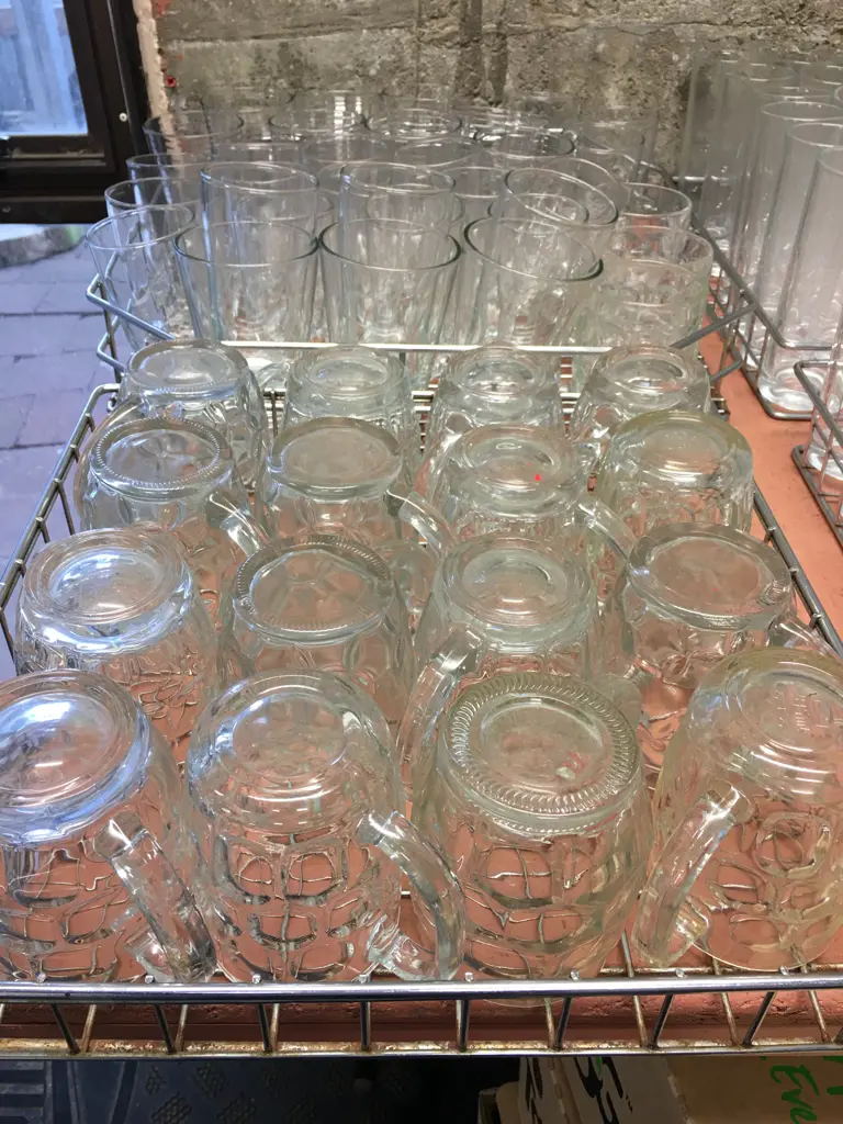 Assorted Glasses & Beer Handles In Stainless Steel Trays Image 1++
