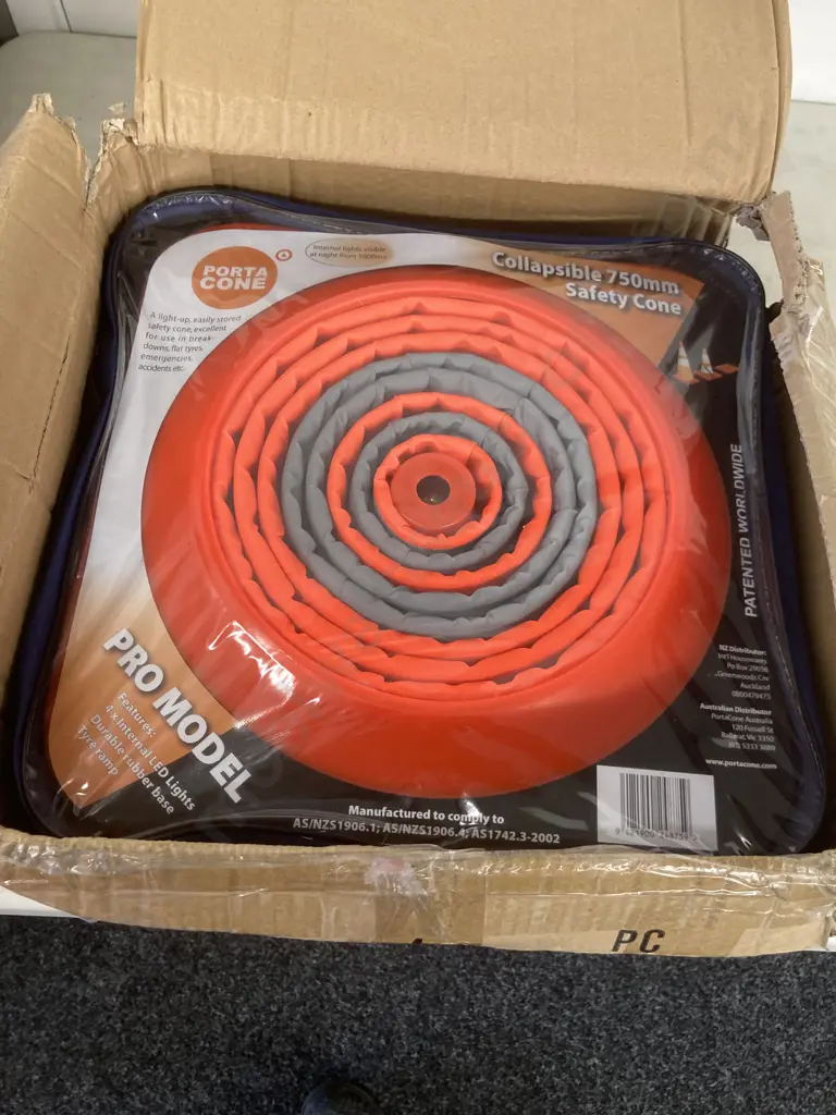 As New Box of 4 x 750mm Collapsible Road Cones - PortaCone Brand Image 1++