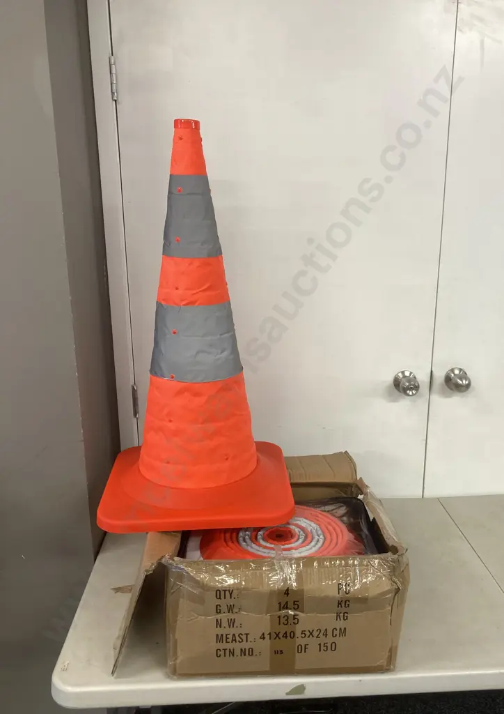 As New Box of 4 x 750mm Collapsible Road Cones - PortaCone Brand Image 1++