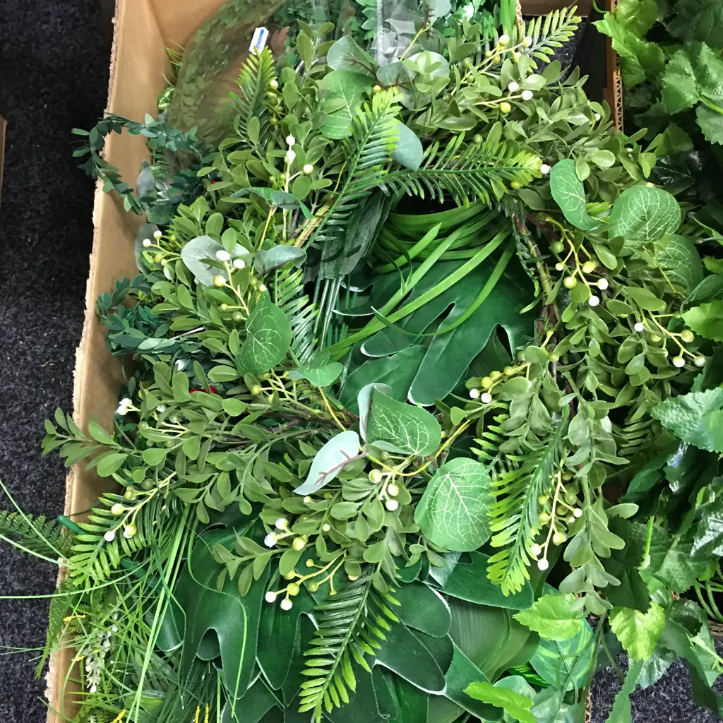 Box Lot Faux Plants, Holly Berry Garland Etc Image 1++