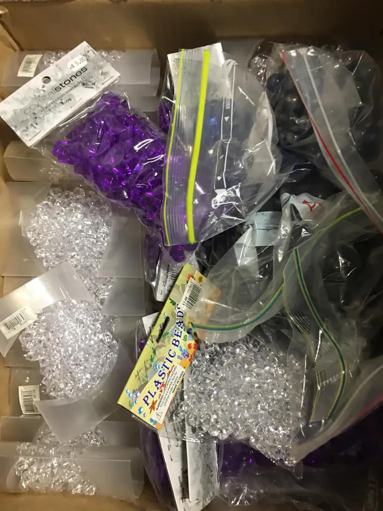 Box Lot Assorted Plastic Beads & Crystal Stones Image 1++