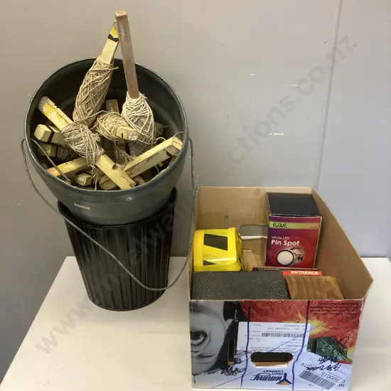 Bucket of String Lines, LED Pin Spot, Tape Etc