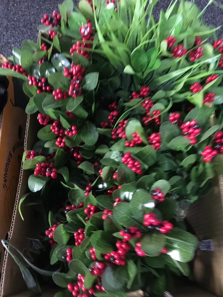 Box Lot Faux Greenery With Red Berry Decorations Image 1++