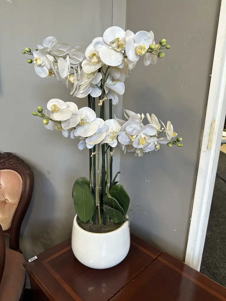 Faux Orchid In White Pot. H76cm Image 1++