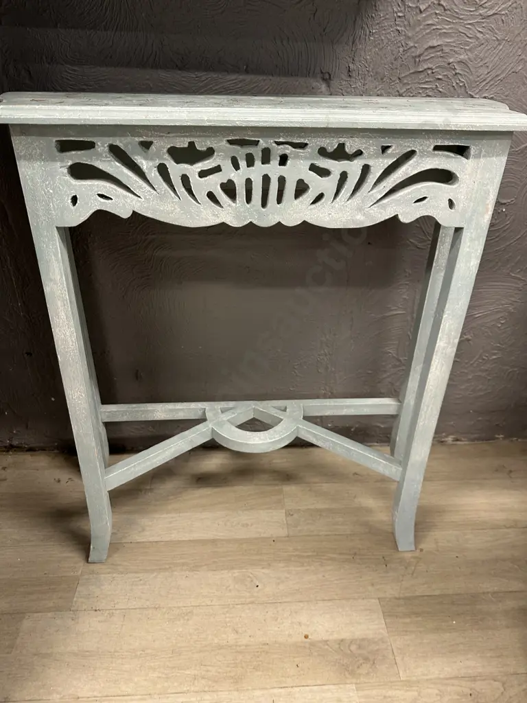 Blue Whitewash Floral Detail Side Table. H81 W75 D26cm Image 1++