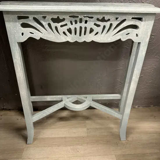 Blue Whitewash Floral Detail Side Table. H81 W75 D26cm