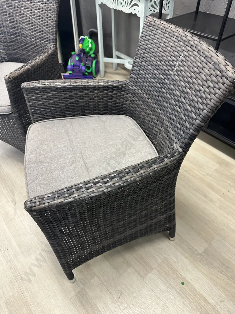 Pair of Brown Woven Armed Resin Wicker Patio Chairs Image 1++