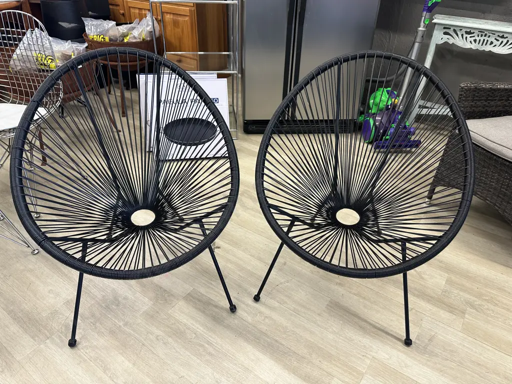 Pair of Acapulco Style Black Outdoor Patio Chairs Image 1++