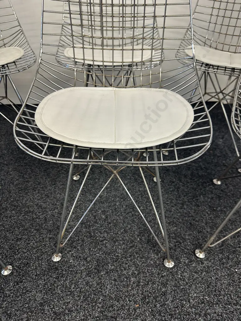 Set of 6 Minimalist Hollowed Out Wire Dining Chairs With Cream Cushions Image 1++