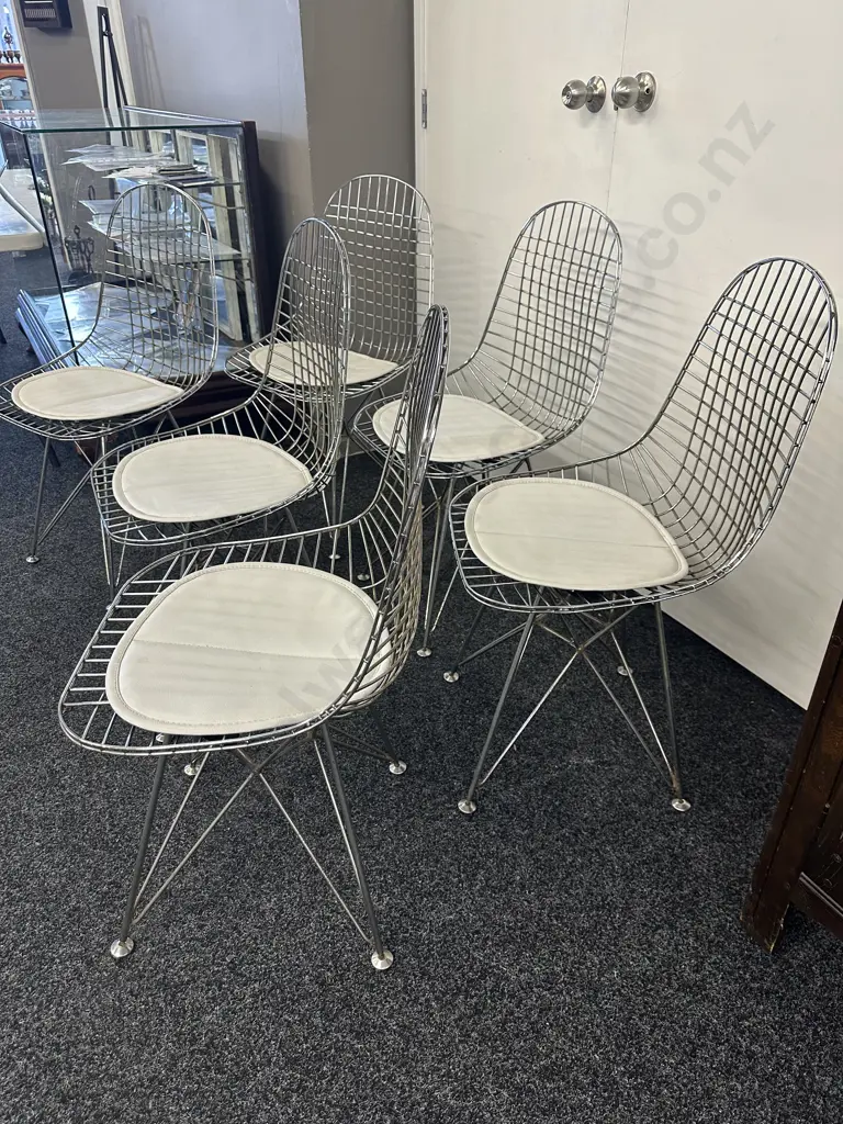 Set of 6 Minimalist Hollowed Out Wire Dining Chairs With Cream Cushions Image 1++