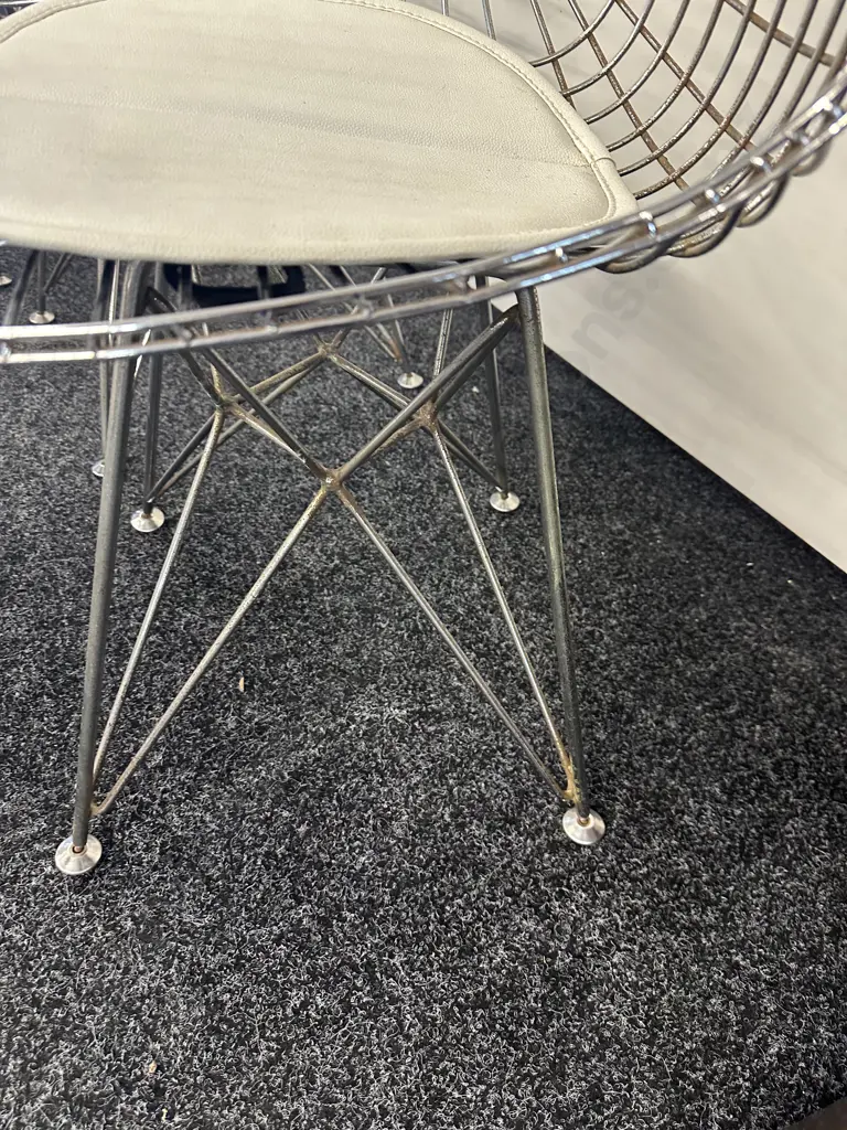 Set of 6 Minimalist Hollowed Out Wire Dining Chairs With Cream Cushions Image 1++