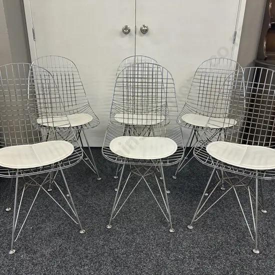 Set of 6 Minimalist Hollowed Out Wire Dining Chairs With Cream Cushions